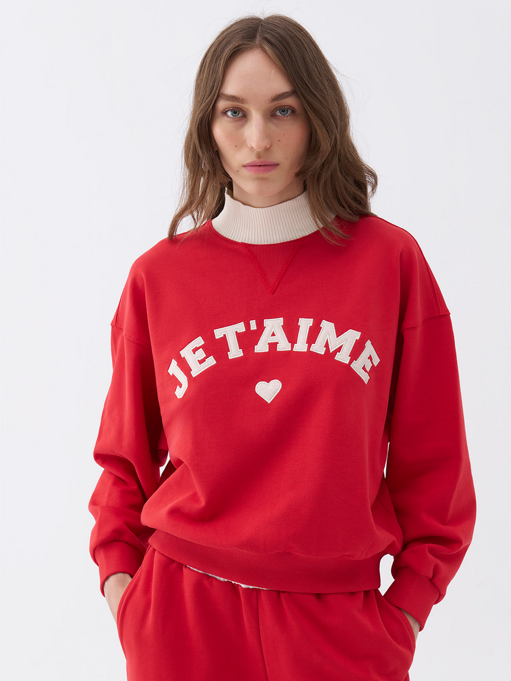 Nocturne Je T'aime Baskılı Oversize Crop Sweatshirt Kadın