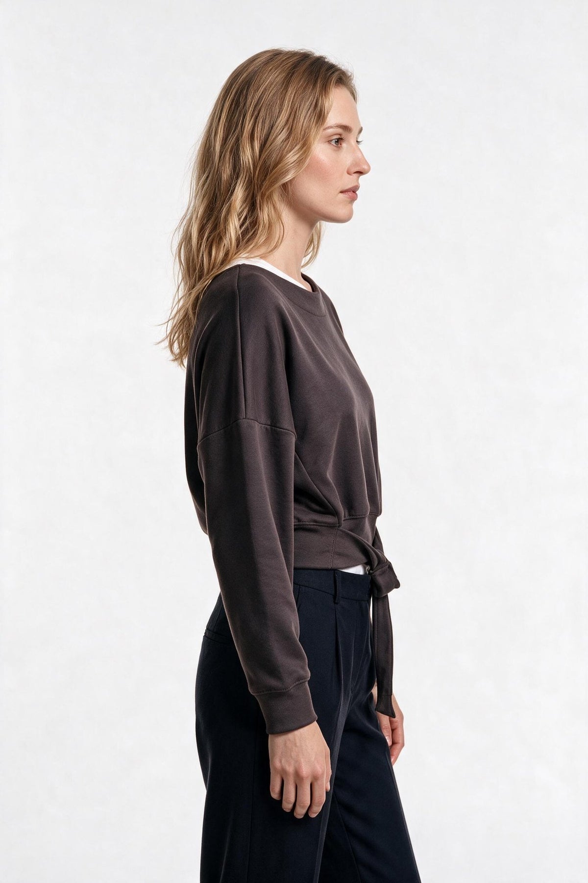 Nocturne Kadın Kayık Yaka Bağlama Detaylı Rahat Kesim Pamuklu Sweatshirt