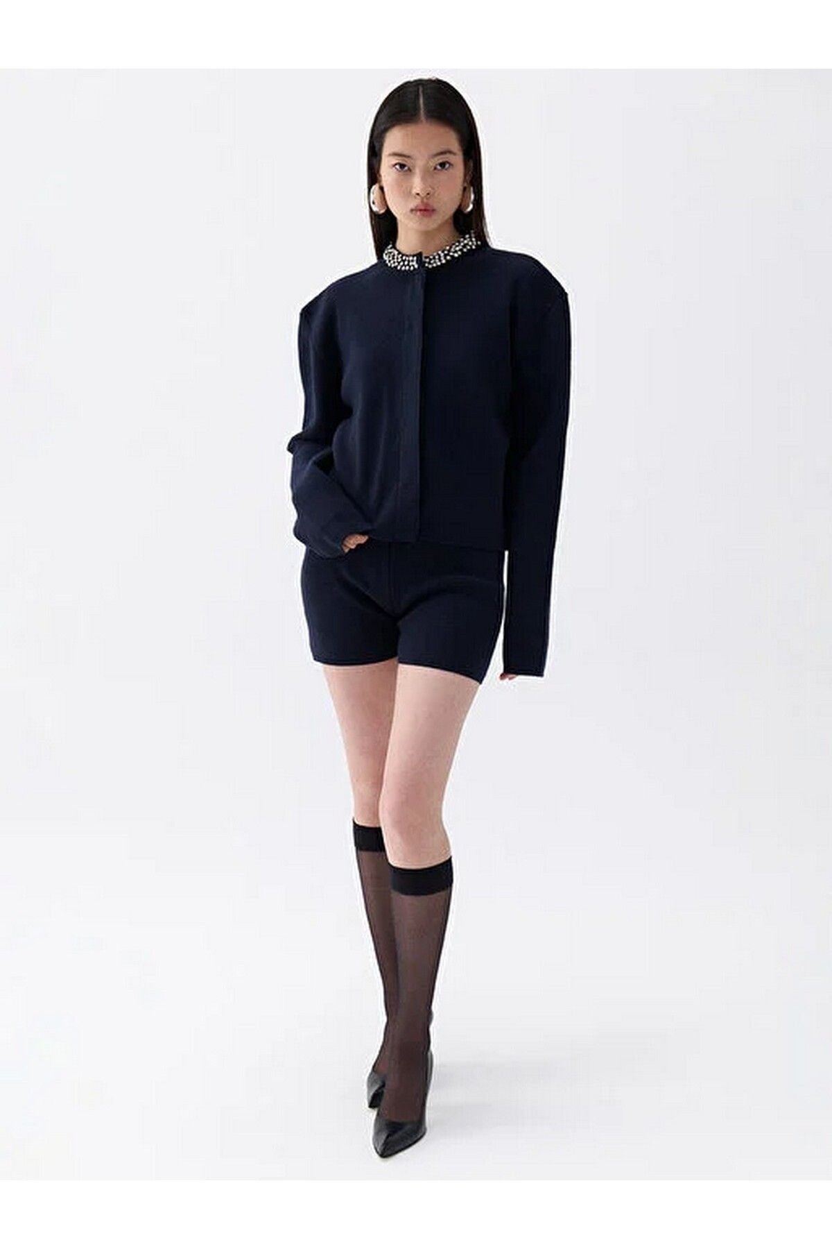 Nocturne Minimalist Oversize Uzun Kol Crop Triko - Trend Tasarım