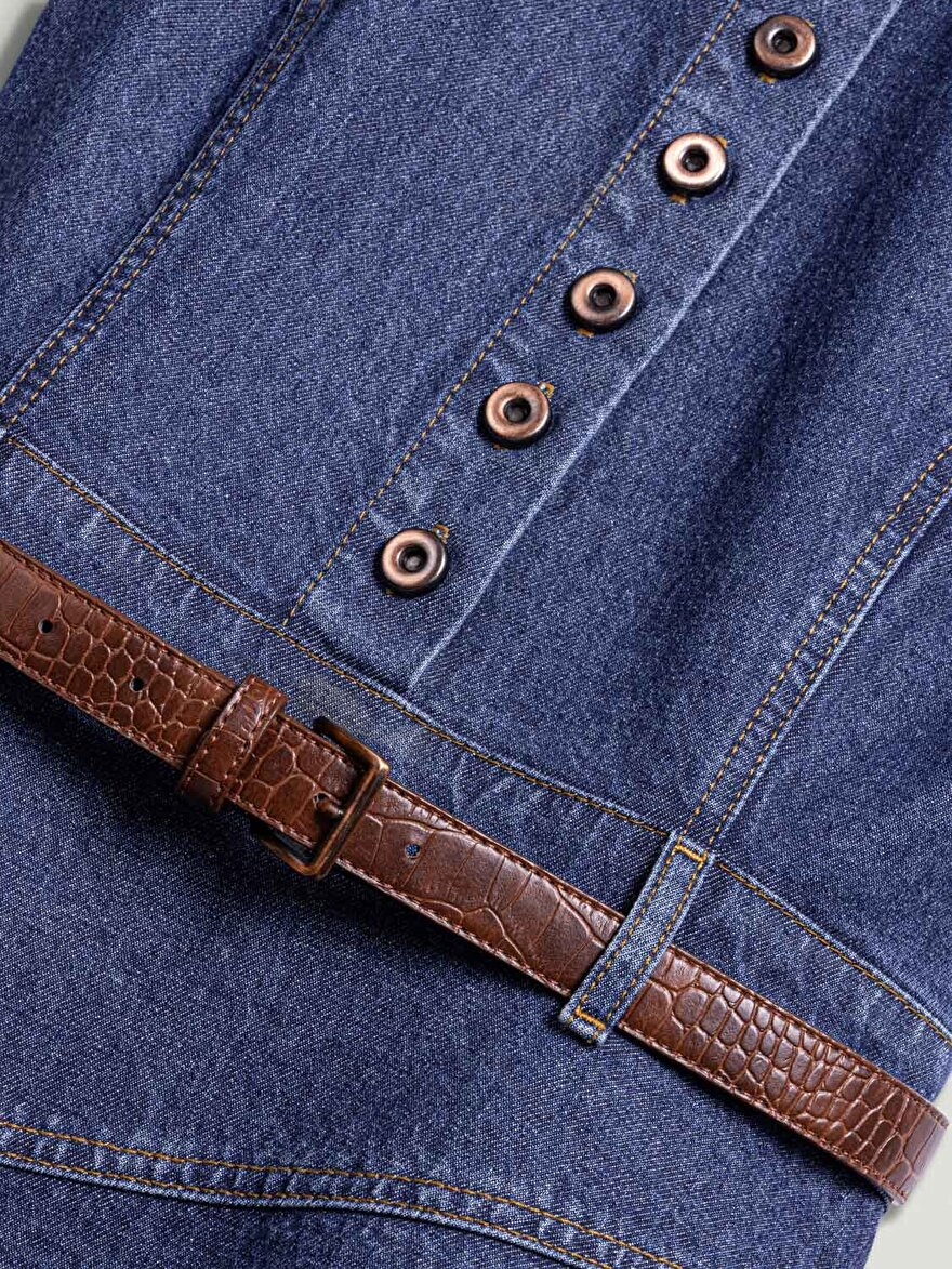 Nocturne Kemer Detaylı Mini Denim Elbise N26YD2737 İkincil görsel
