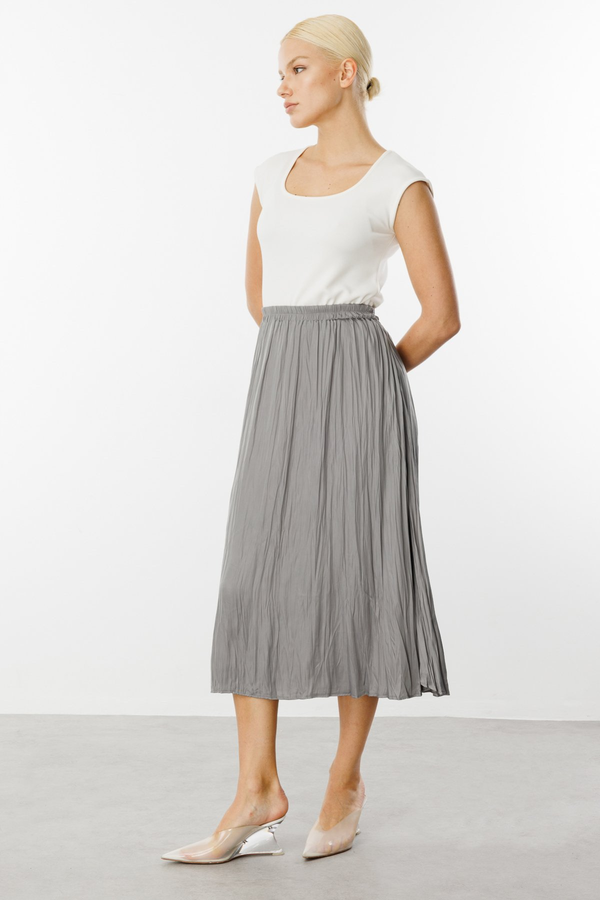On Kadın Midi Pileli Etek - Minimalist Stil - Yüksek Bel