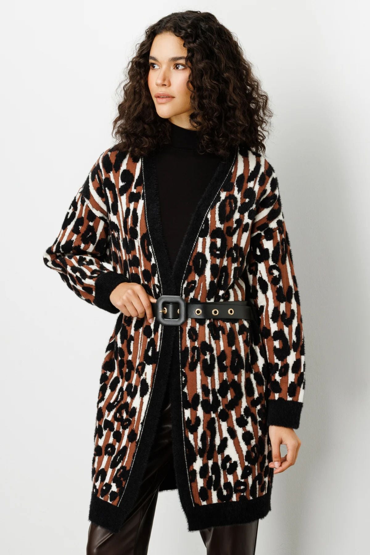On Kadın Leopar Desenli Midi Uzun Kol Hırka - Vintage Stil Translation missing: tr.content.product_image_main