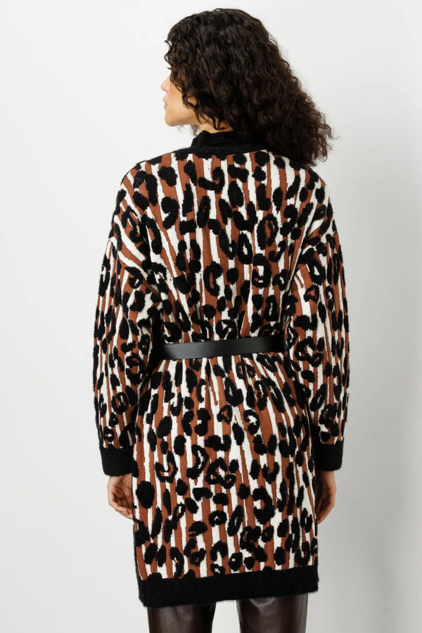 On Kadın Leopar Desenli Midi Uzun Kol Hırka - Vintage Stil
