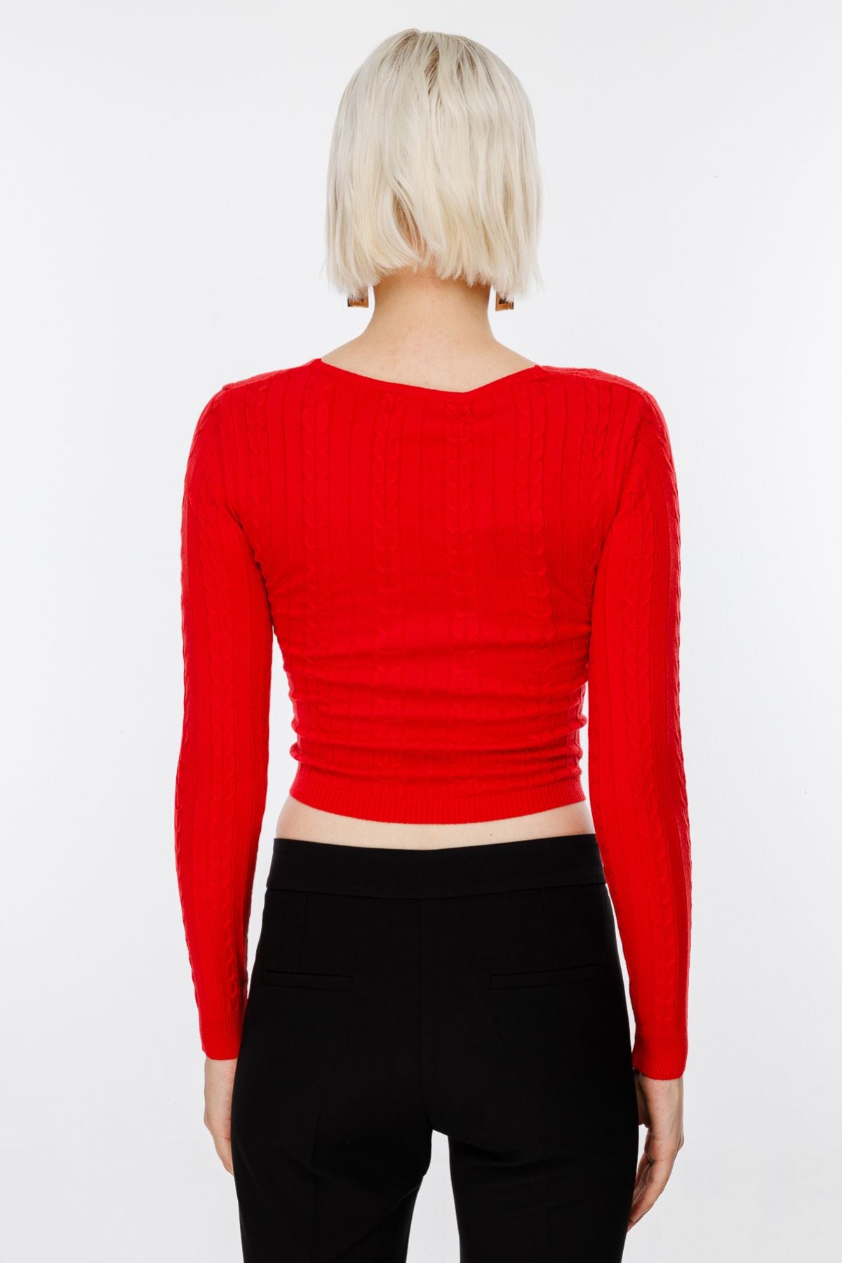 On Kadın Oversize V Yaka Crop Kazak - Uzun Kol