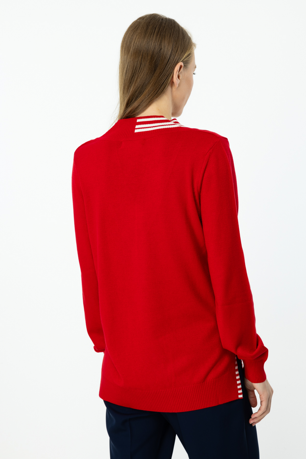 On Kadın V Yaka Uzun Kol Minimalist Kazak - Günlük Casual