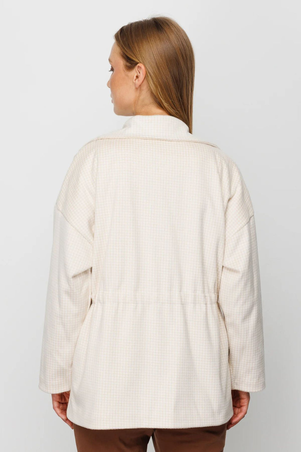 On Oversize Midi Kadın Mont - Kareli Desen - Minimalist Tarz