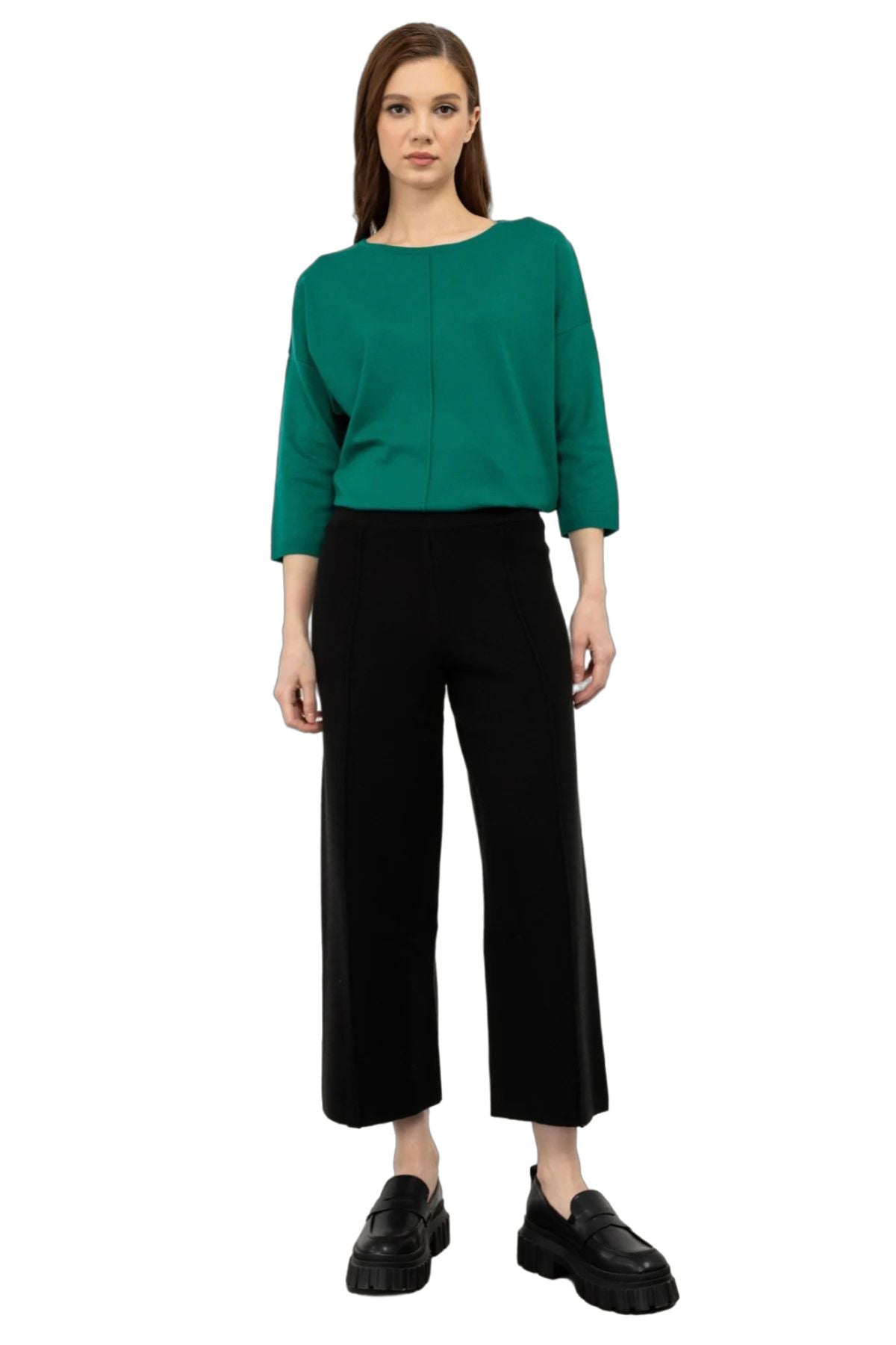 On Kadın Minimalist Midi Crop Pantolon - Yüksek Bel Geniş Paça Ana görsel