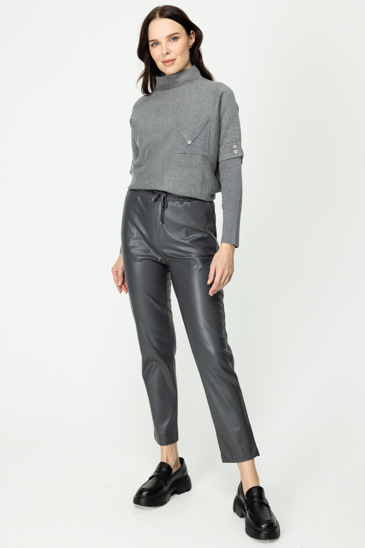 On Kadın Minimalist Deri Look Midi Pantolon - Yüksek Bel - Bağcıklı Ana görsel