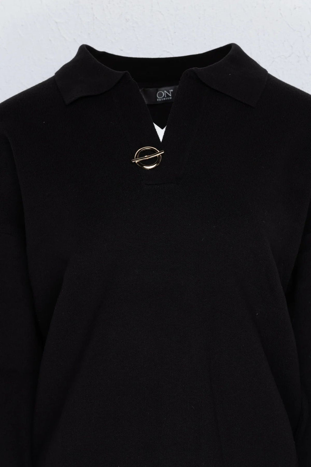 On Kadın Polo Yaka Uzun Kollu Crop Triko - Minimalist & Şık