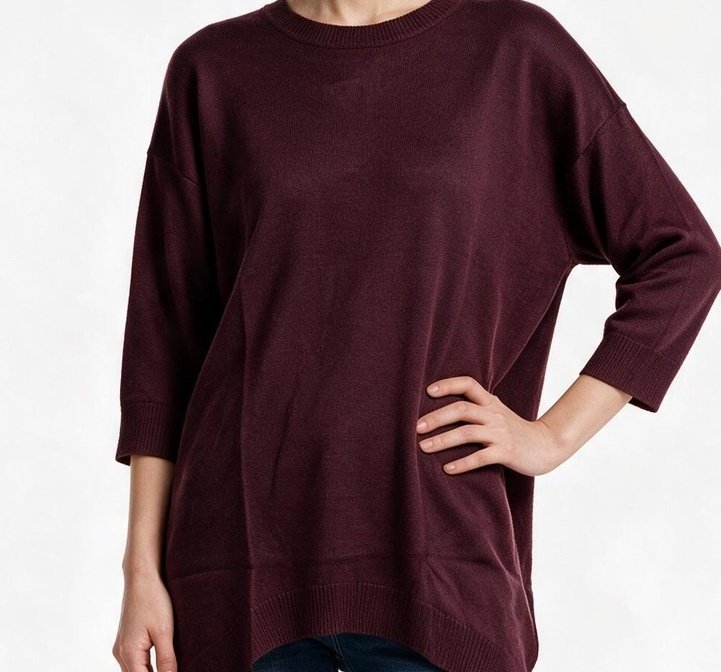 On Kadın Bisiklet Yaka Rahat Kesim Triko Tunik Uzun Kollu Asimetrik Etek Ucu
