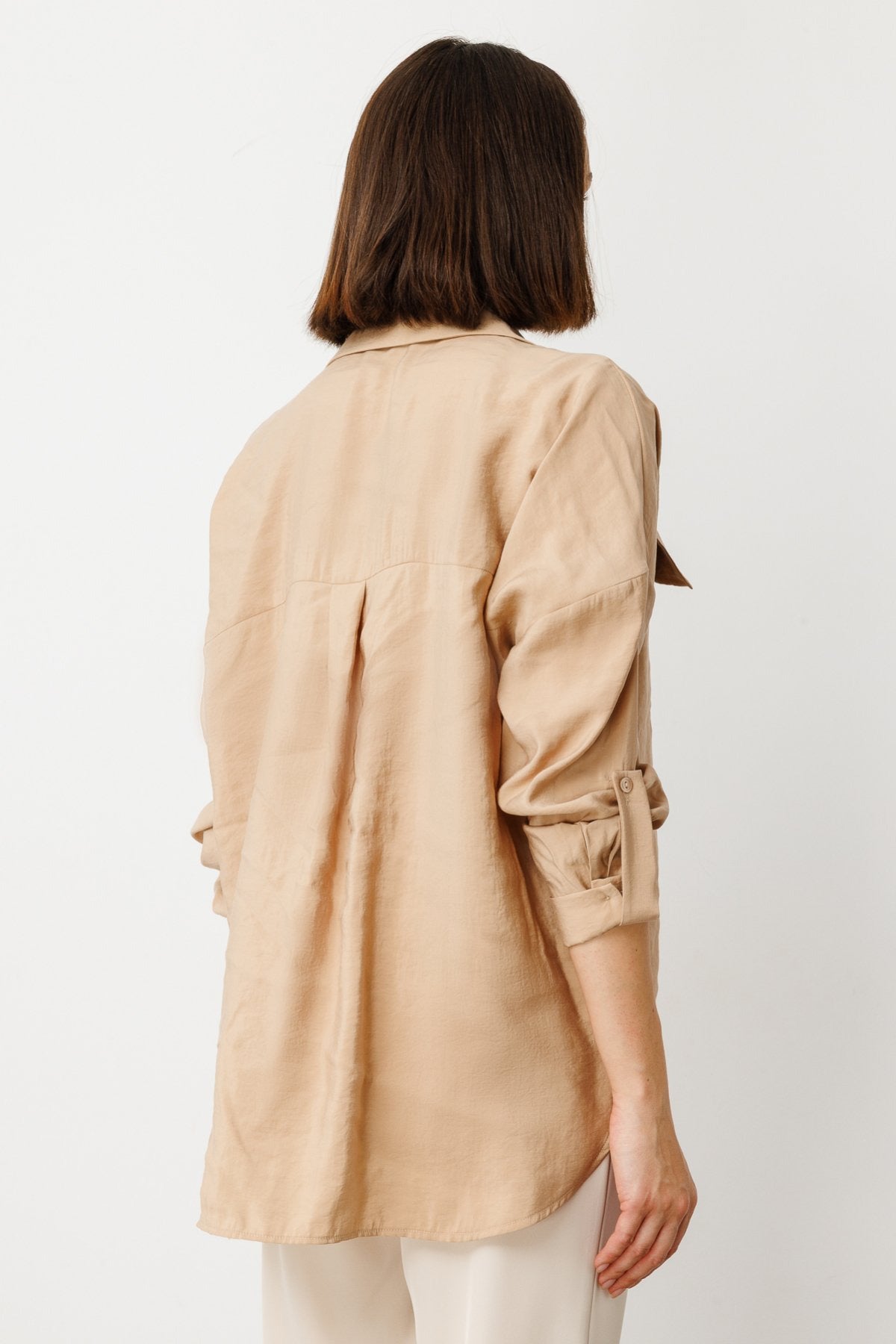 On Minimalist Oversize 3/4 Kol Cep Detaylı Kadın Bluz - Günlük Tarz