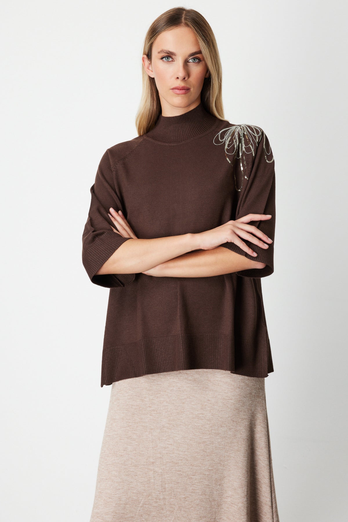 On Oversize 3/4 Kol Minimalist Kadın Kazak - Günlük Şıklık