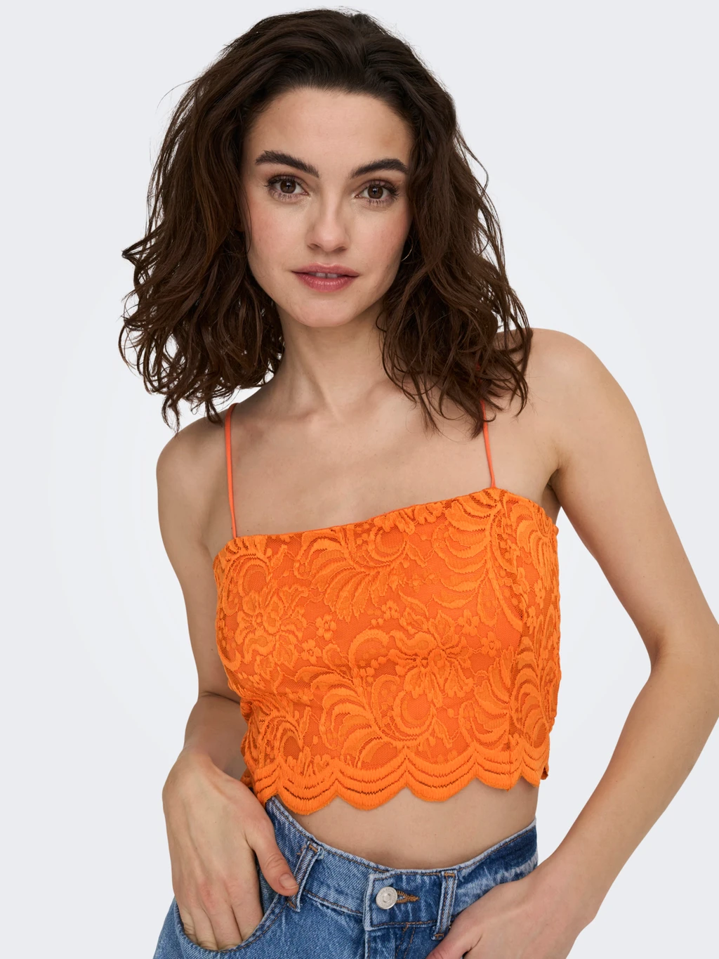 Only Kadın Dantelli İnce Askılı Crop Büstiyer - Minimalist Yazlık Ana görsel