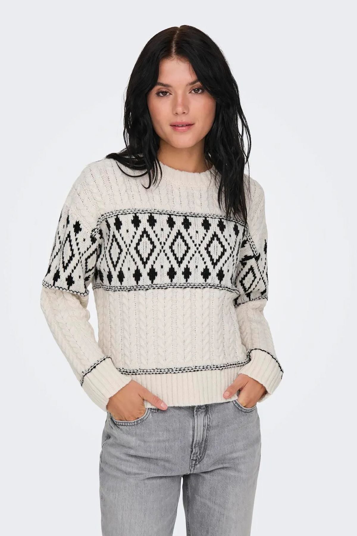 Only Minimalist Kablo Örgü Crop Kadın Kazak - Vintage Tarz Translation missing: ar.content.product_image_main