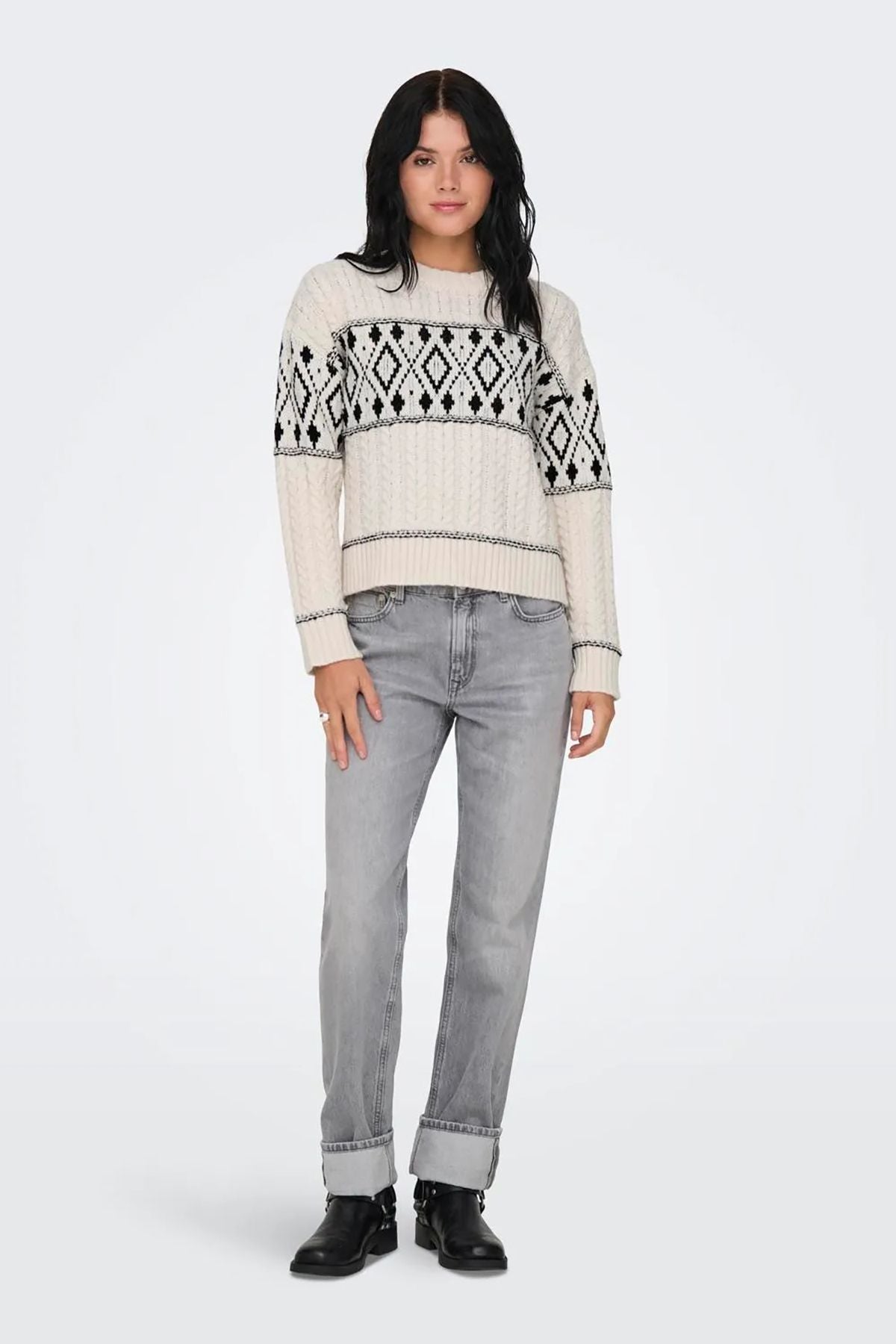 Only Minimalist Kablo Örgü Crop Kadın Kazak - Vintage Tarz Translation missing: ar.content.product_image_secondary