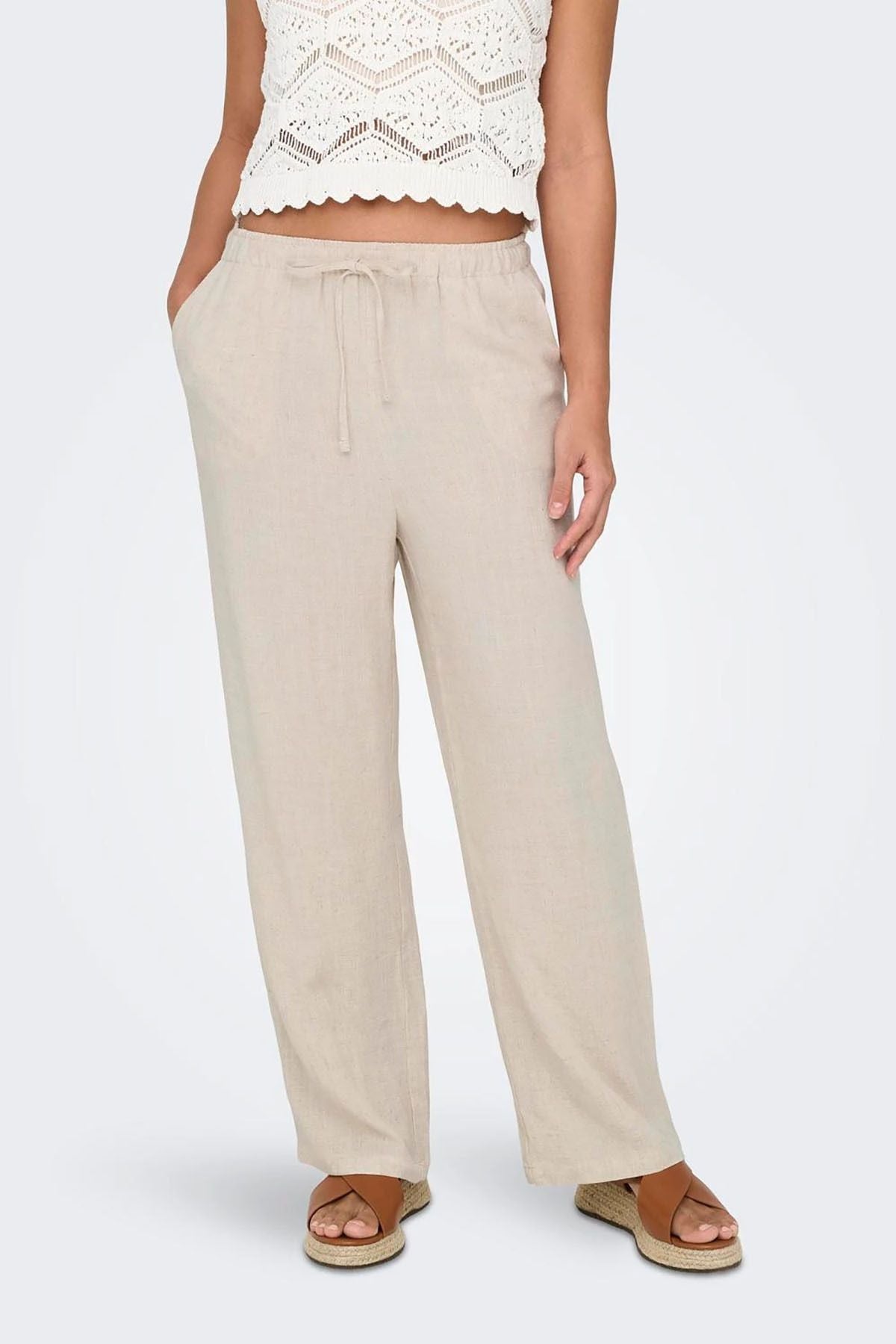 Only Kadın Minimalist Keten Bol Paça Pantolon - Rahat ve Şık İkincil görsel