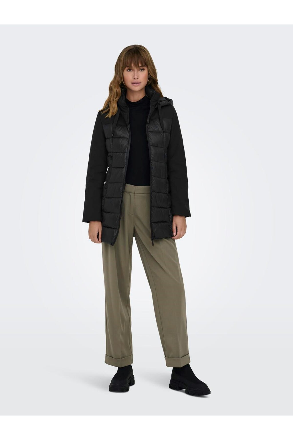 Only Midi Kapüşonlu Şişme Kaban - Oversize Minimalist Kışlık