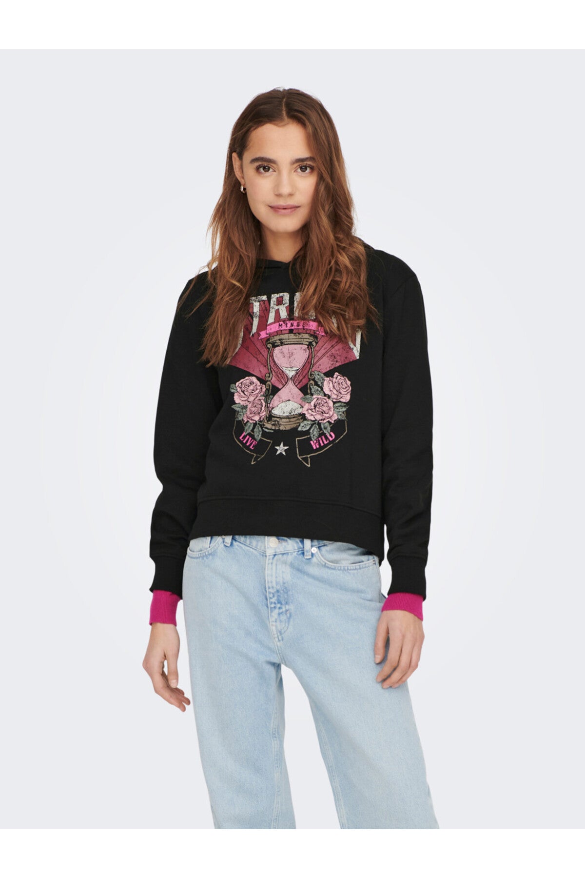 Only Oversize Kapşonlu Sweatshirt - Vintage Baskı - Crop - Günlük Translation missing: ar.content.product_image_secondary