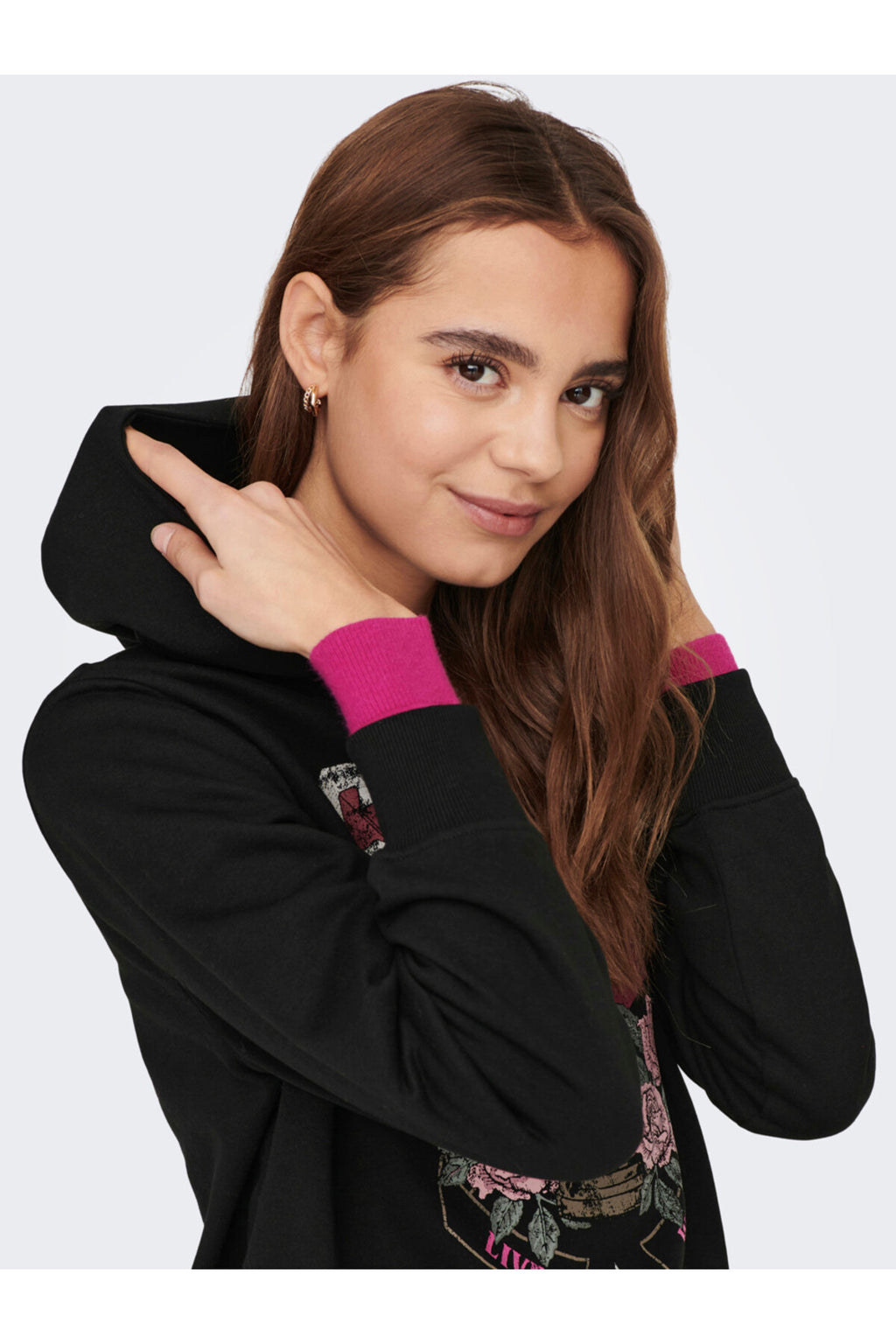 Only Oversize Kapşonlu Sweatshirt - Vintage Baskı - Crop - Günlük