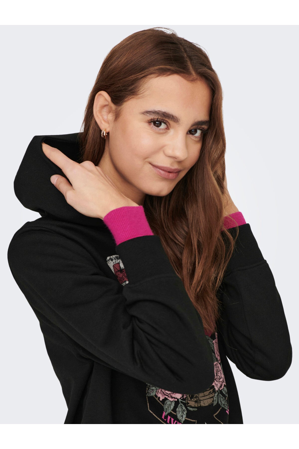 Only Oversize Kapşonlu Sweatshirt - Vintage Baskı - Crop - Günlük