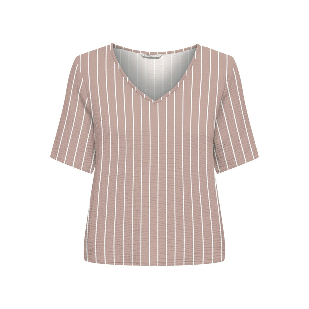 Only V Yaka Çizgili Kadın T-Shirt - Minimalist Stil İkincil görsel