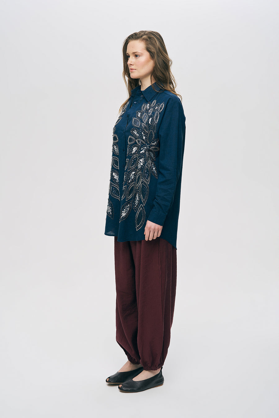 Orfeo Negro Kadın Önü Desenli Pul Ve Boncuk İşlemeli Oversize Gömlek 34766