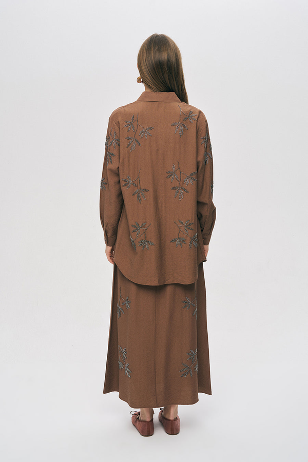 Orfeo Negro Kadın Yaprak İşlemeli Oversize Kesim Gömlek 34767