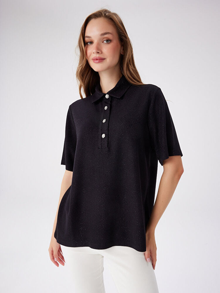 Özel Düğmeli Kendinden Simli Polo Yaka T-Shirt Tişört FAİK SÖNMEZ Ana görsel