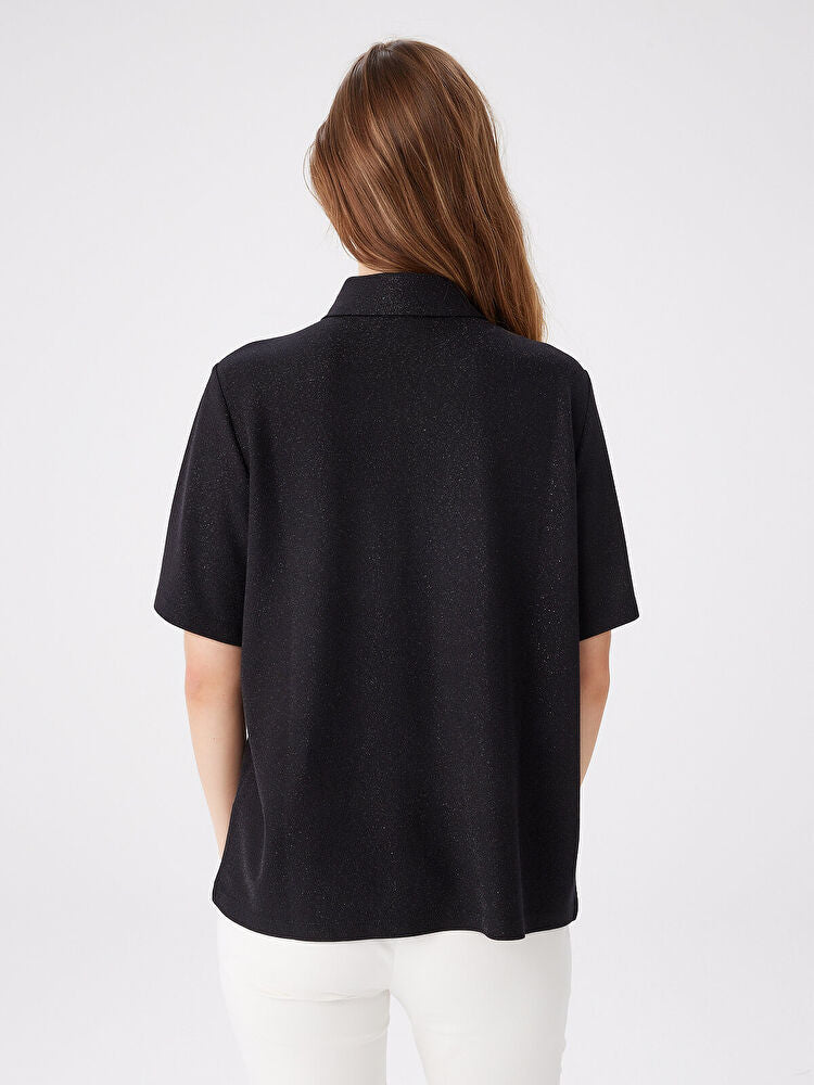 Özel Düğmeli Kendinden Simli Polo Yaka T-Shirt Tişört FAİK SÖNMEZ