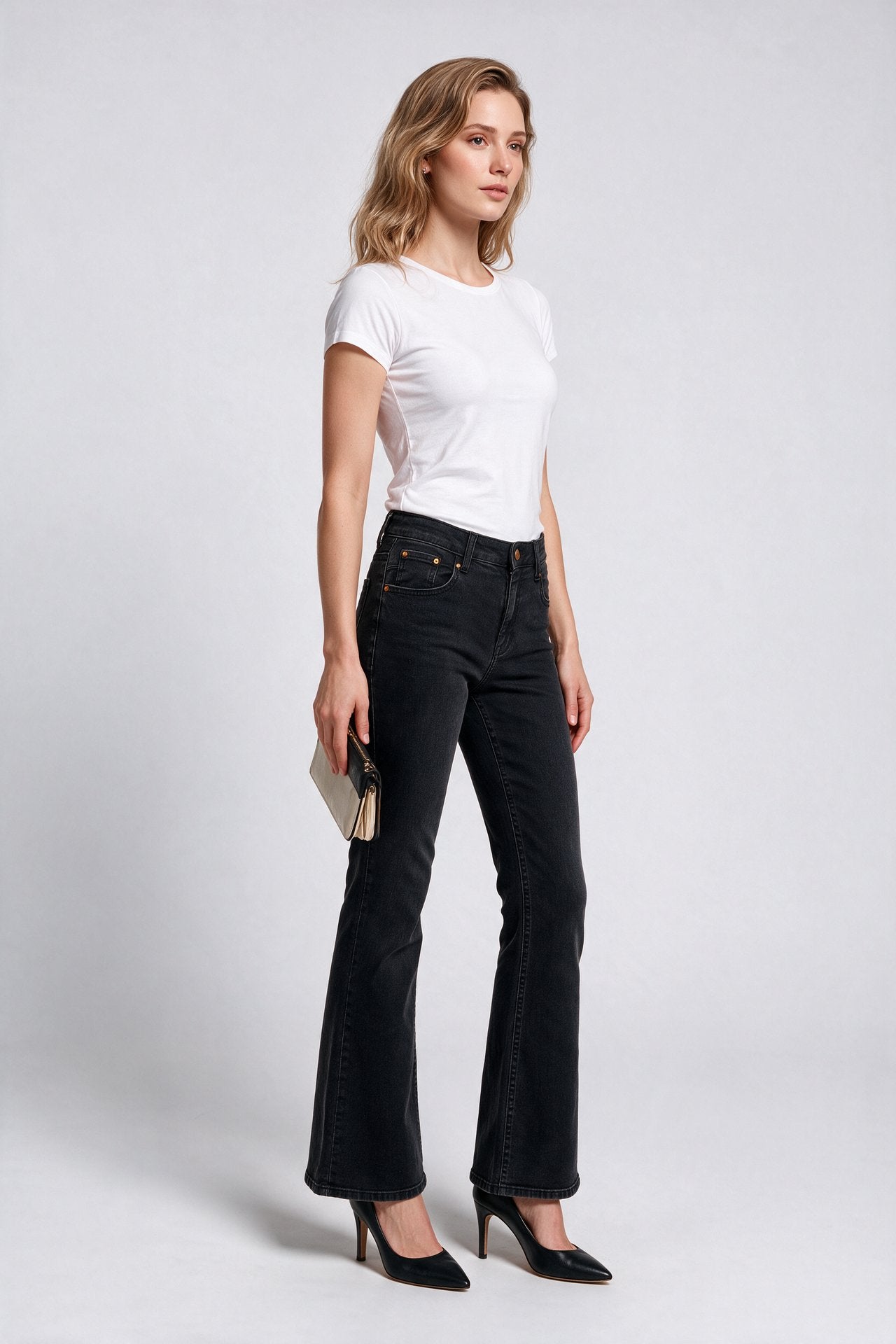 Bsb Kadın Yüksek Bel Geniş Paça Jean Pantolon Denim Kumaş