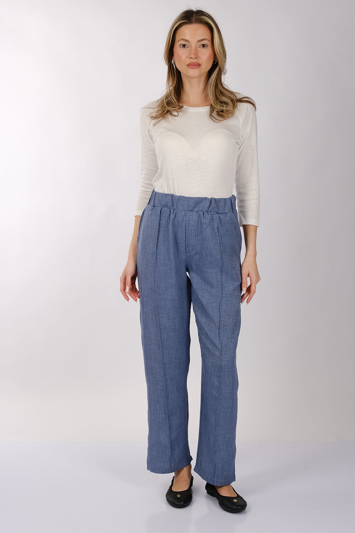 Daido Minimalist Yüksek Bel Keten Kadın Pantolon - Regular Fit Translation missing: ar.content.product_image_main