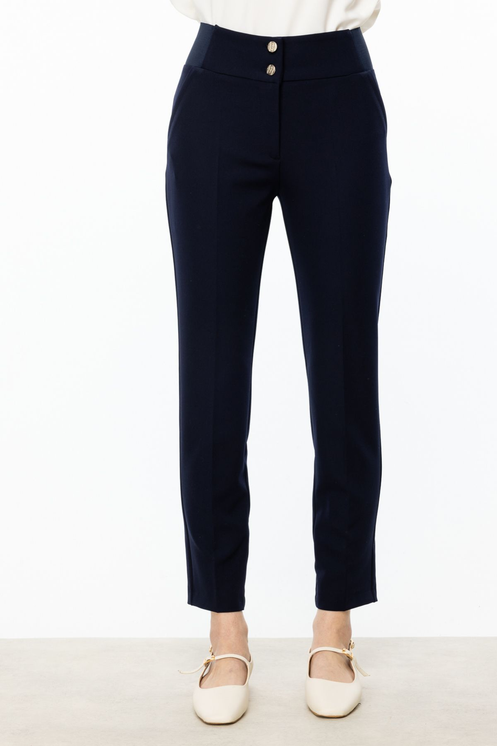 Ekol Minimalist Yüksek Bel Düğmeli Kadın Pantolon - 7/8 Boy