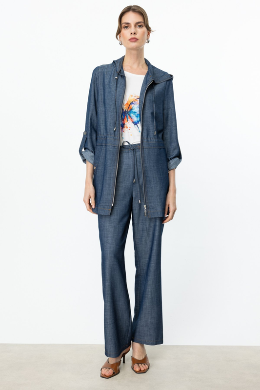 بنطلون إيكول واسع الساقين بحزام خصر مطاطي