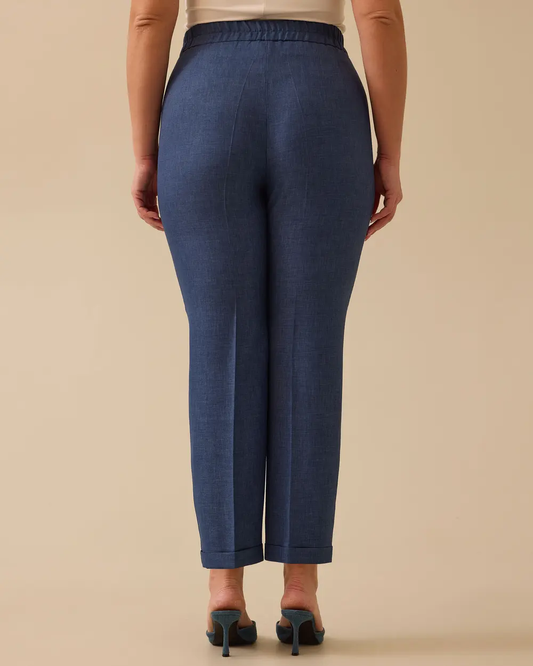 بنطلون نسائي من الكتان بقصة عادية وخصر عالٍ من جالا-إكسي - تصميم بسيط