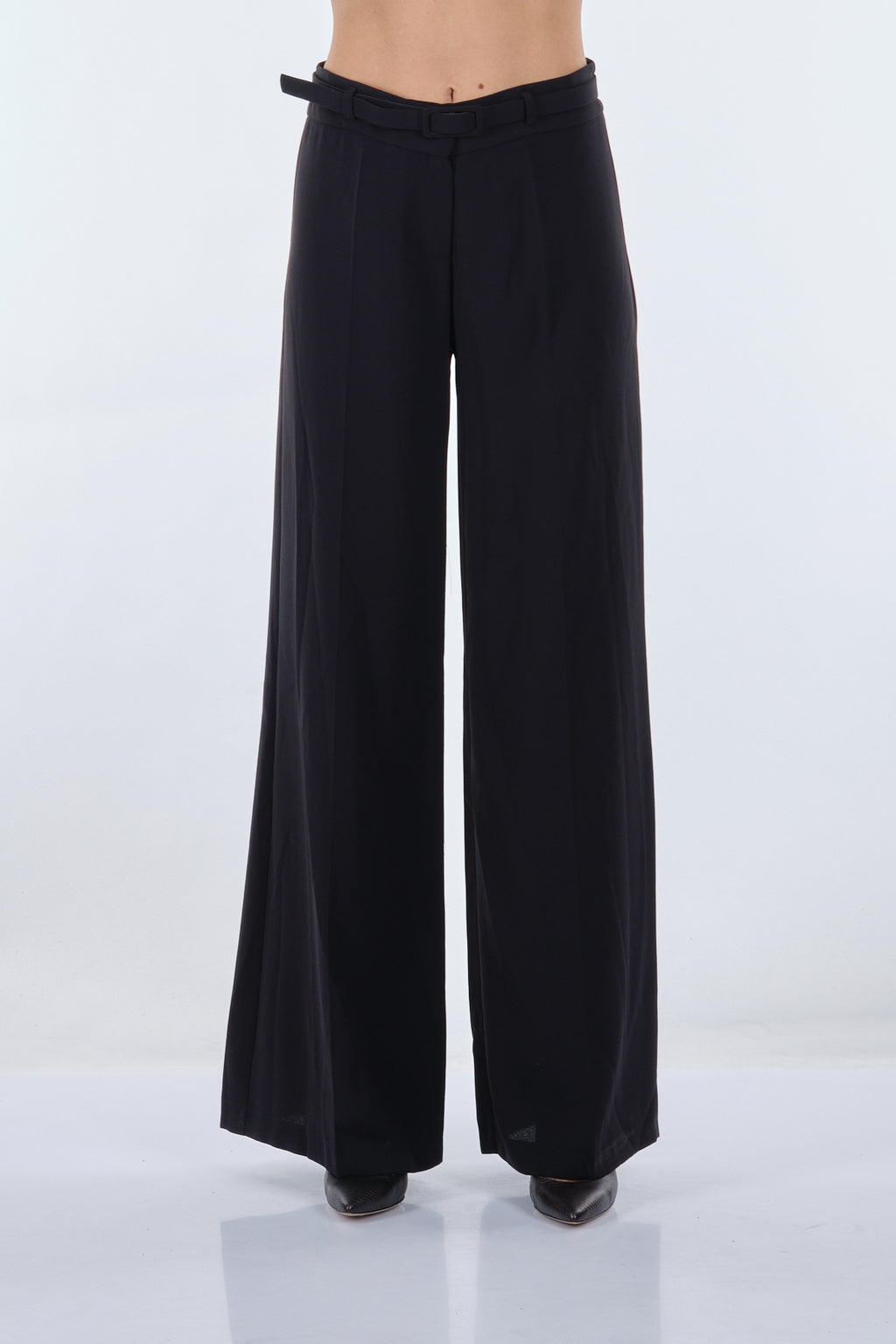 Garni Minimalist Geniş Paça Kadın Pantolon - Yüksek Bel - Trend