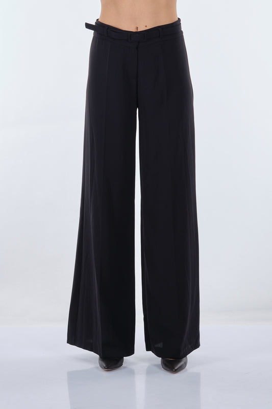 Garni Minimalist Geniş Paça Kadın Pantolon - Yüksek Bel - Trend