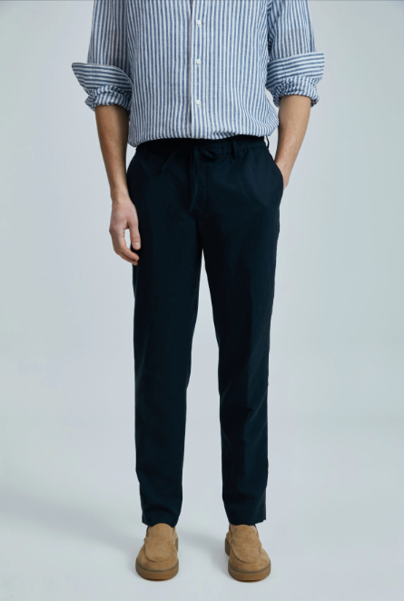 بنطلون رجالي من الكتان بتصميم بسيط من لوفيان - قصة عادية - مناسب للإطلالات اليومية