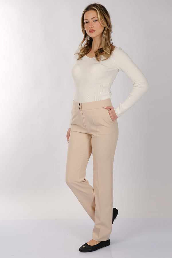 Modiva Minimalist Yüksek Bel Regular Fit Kadın Pantolon - Günlük & İş
