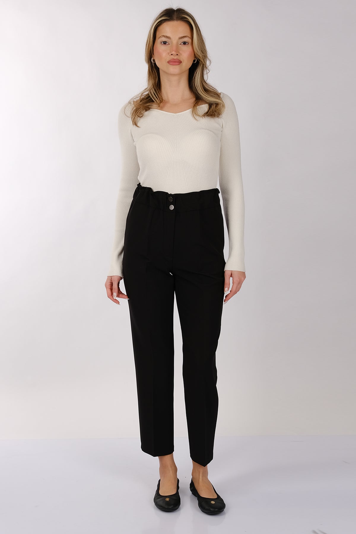 Modiva Minimalist Yüksek Bel Crop Pantolon - Günlük & İş