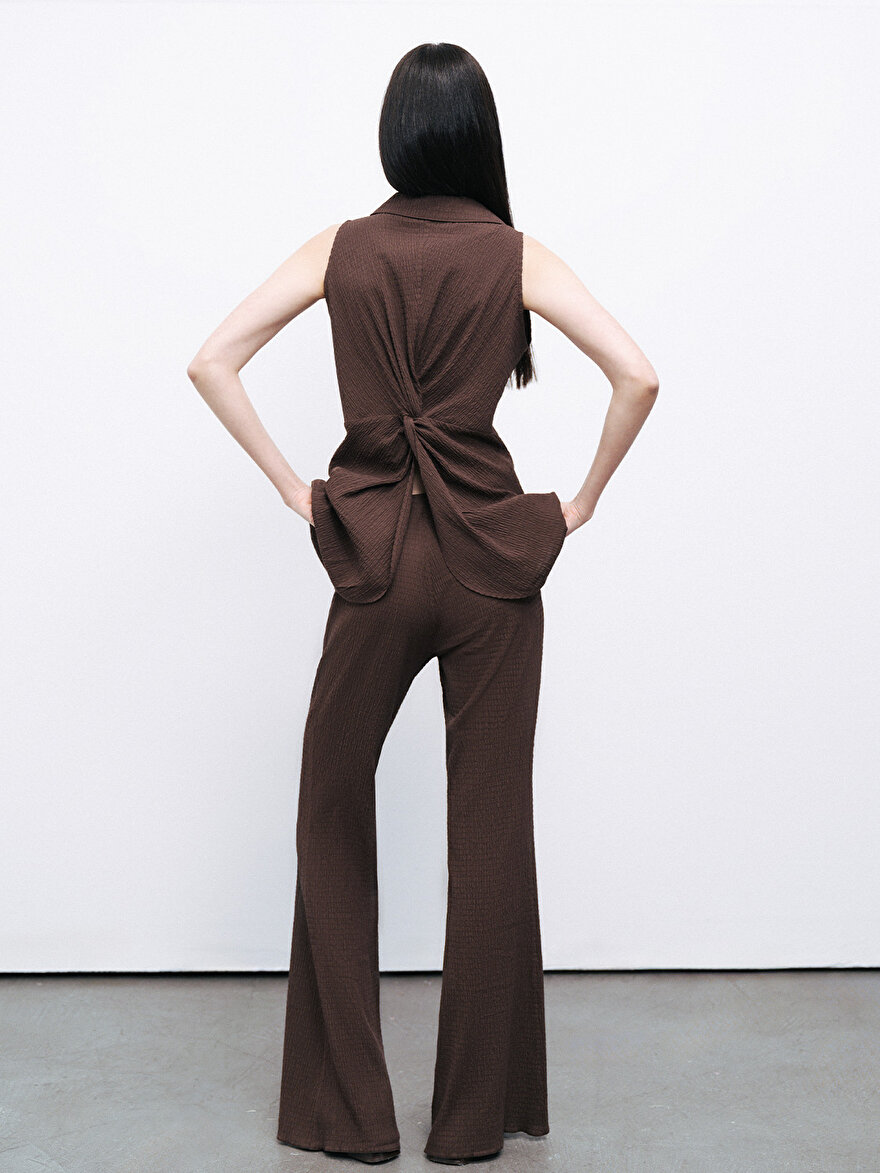 Nocturne Minimalist Midi Flared Pantolon - Yüksek Bel Geniş Paça