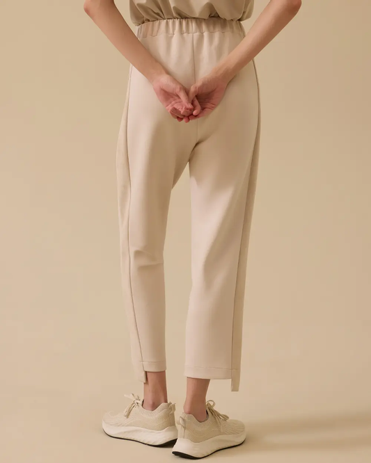 بنطال بخصر مطاطي وتفاصيل من جلد الغزال، مقاس Scl