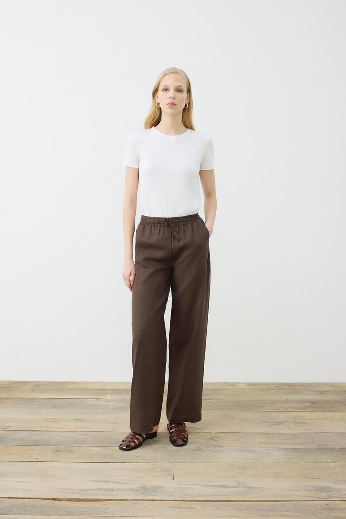 Terzi Dükkanı Minimalist Keten Pantolon - Bel Bağcıklı Geniş Paça Translation missing: ar.content.product_image_main