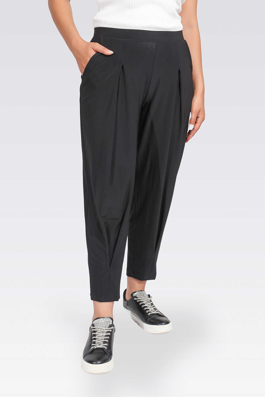 بنطال محبوك بكسرات، مريح، بخصر مطاطي