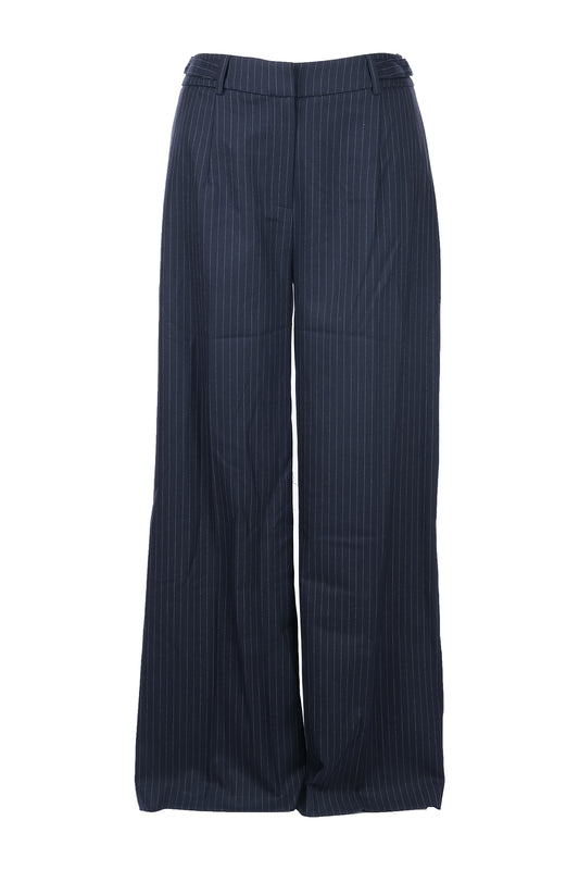 Unique Mode Minimalist Oversize Çizgili Kadın Pantolon - Yüksek Bel Geniş Paça