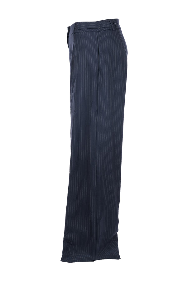 Unique Mode Minimalist Oversize Çizgili Kadın Pantolon - Yüksek Bel Geniş Paça