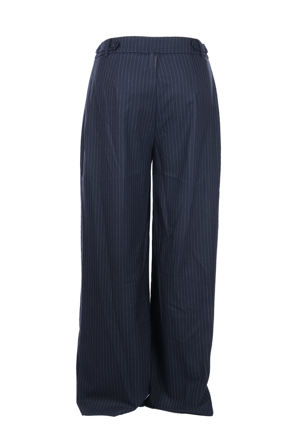 Unique Mode Minimalist Oversize Çizgili Kadın Pantolon - Yüksek Bel Geniş Paça
