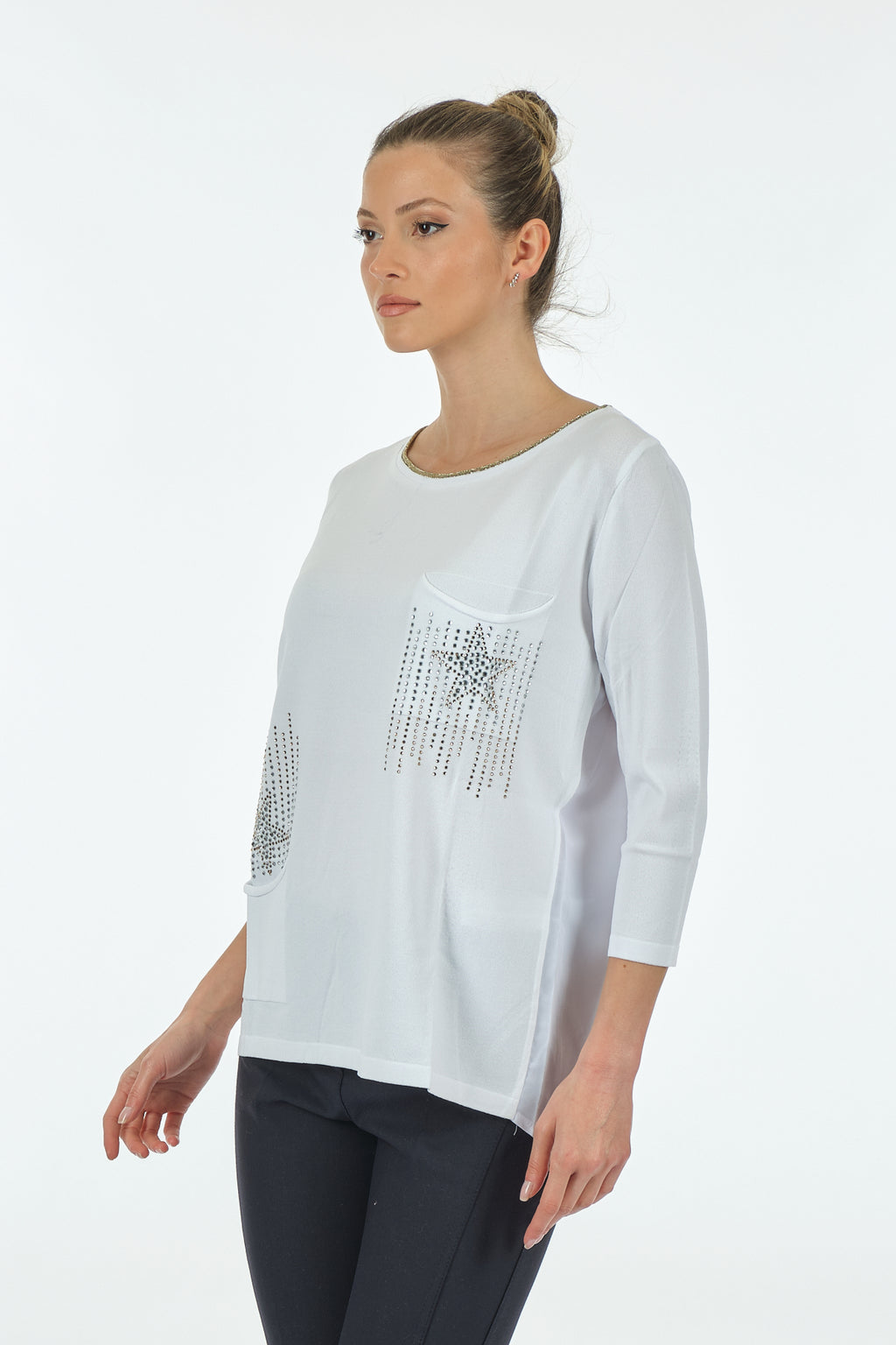Twomail Minimalist Oversize 3/4 Kol Kadın Bluz - Cep Detaylı