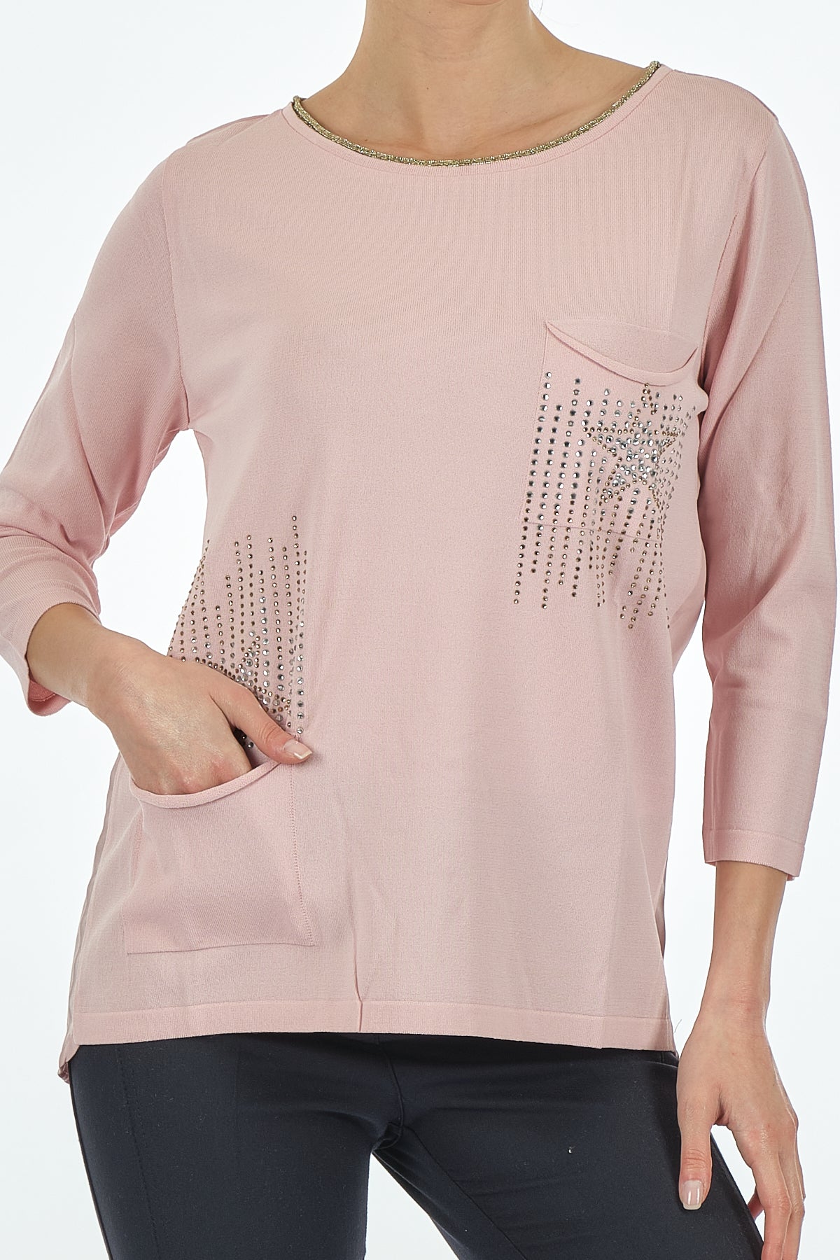 Twomail Minimalist Oversize 3/4 Kol Kadın Bluz - Cep Detaylı