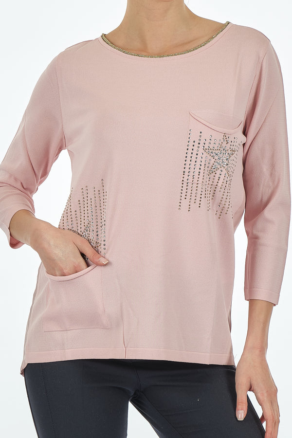 Twomail Minimalist Oversize 3/4 Kol Kadın Bluz - Cep Detaylı