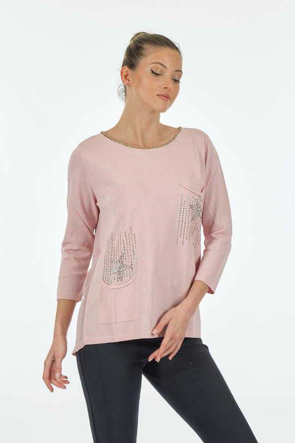 Twomail Minimalist Oversize 3/4 Kol Kadın Bluz - Cep Detaylı